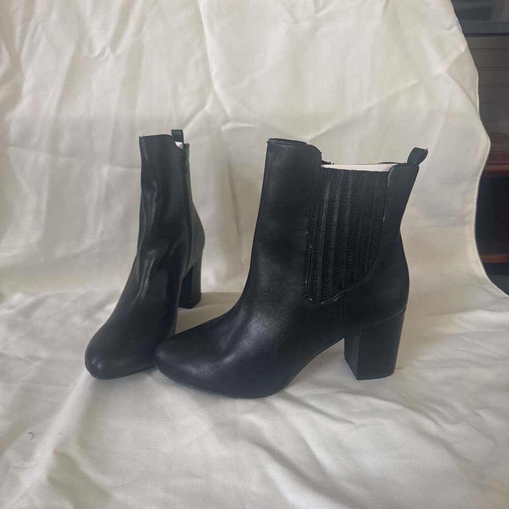 Lane Bryant Black Leather Heeled Booties - NEVER WORN